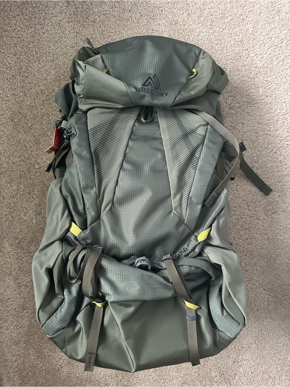 Gregory Men's Olive Green Technical Hiking Backpack with Yellow Accents